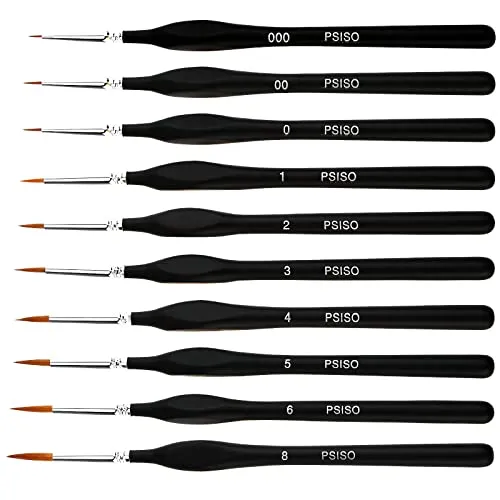 10 PCS Miniature Paint Brushes Kit, Fine Detail Painting Brush Micro Professional Tiny Paints Brush Set for Watercolor, Oil, Face, Acrylic, Nail, Line Drawing, Scale Model Painting, by PSISO