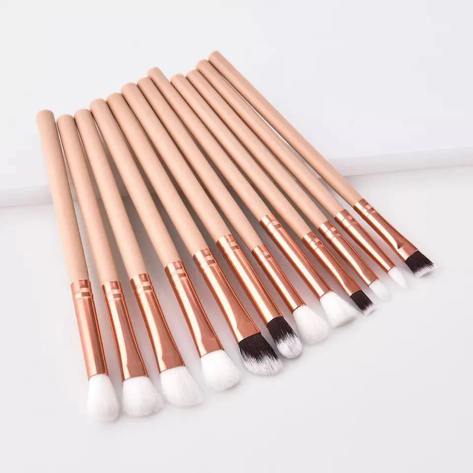12 PCs Makeup Brush Set Skin Color Brown Gold Beauty Tools Eye Shadow Brush