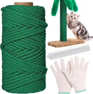 1/4inch 164Ft Natural Cat Tree Hemp Rope, DIY Repair and Replace Scratching Post Sisal Rope for Scratching Post Cat Tree Tower DIY(Green)