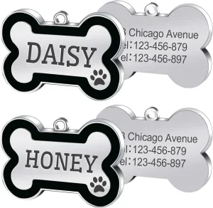 2 Pack Pet ID Tags,Personalized Dog Tags and Cat Tags,Engraved Both Sides Bone Shape Collar Pendant Custom Pet Supplies Engrave Name Number Gift for Cats Puppies Tags(L Black)