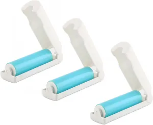 3 Pack Reusable Travel Lint Roller - Washable, Retractable, Mini, Gel Lint Rollers for Pet Hair, Extra Sticky on Clothes, Pet Hairs, Carseats (Blue)