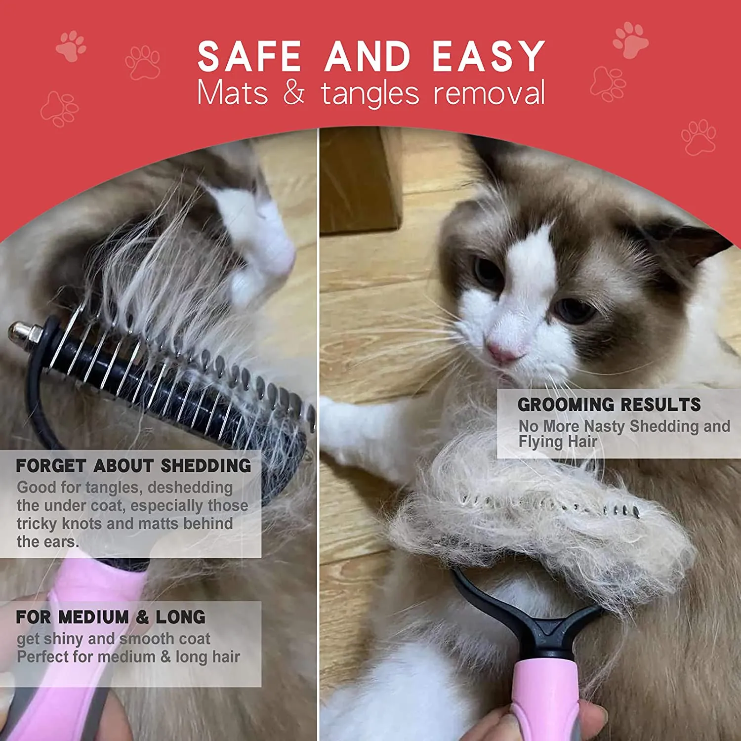 3pcs Pink Double Sided Dog/Cat/Pet Deshedding Brush   Nail Clippers   Nail File