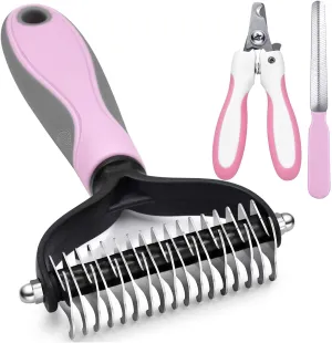 3pcs Pink Double Sided Dog/Cat/Pet Deshedding Brush   Nail Clippers   Nail File