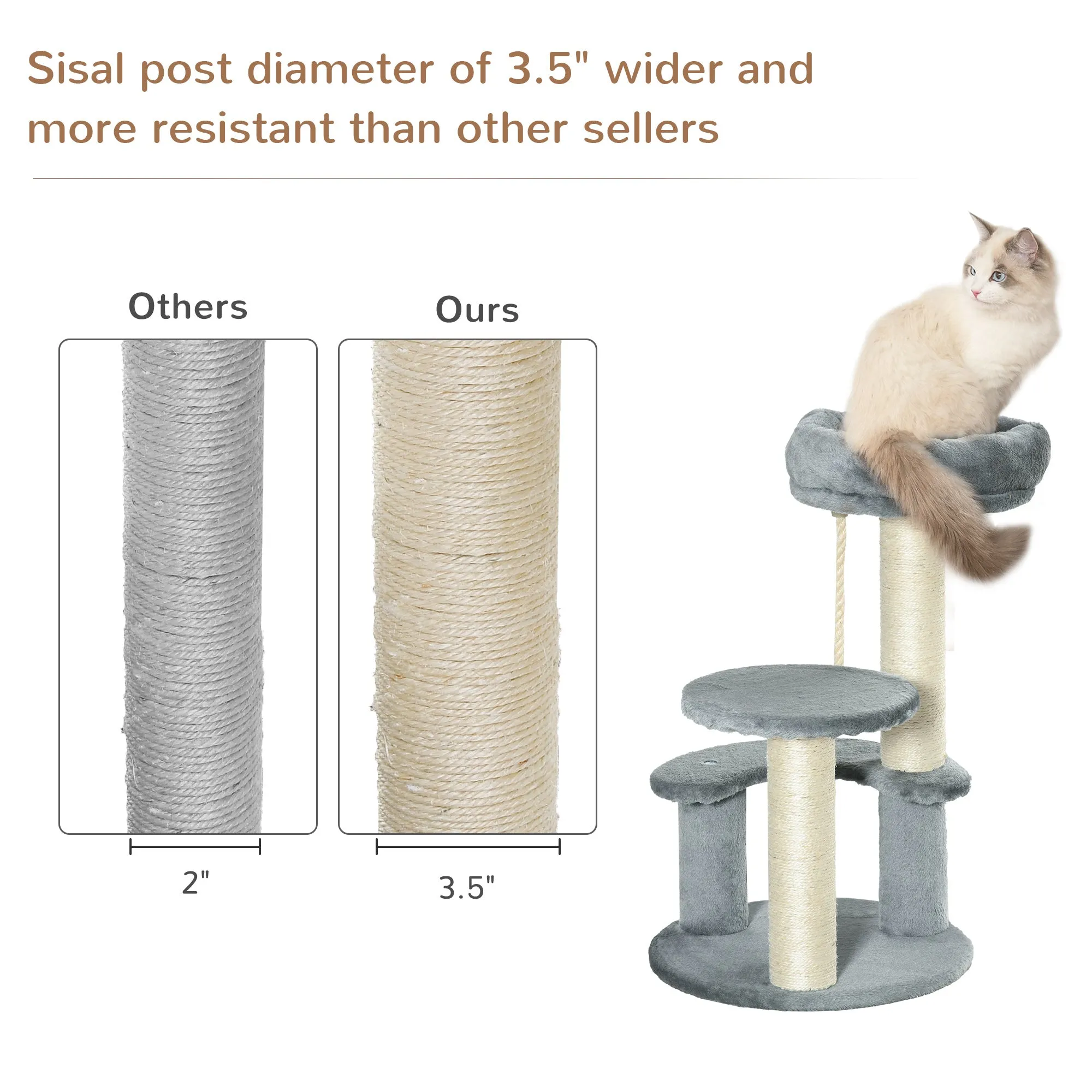 65cm Cat Tree, Cat Tower for Kittens, Small Cat Condo with Sisal Scratching Posts, Hanging Rope, Perches - Grey