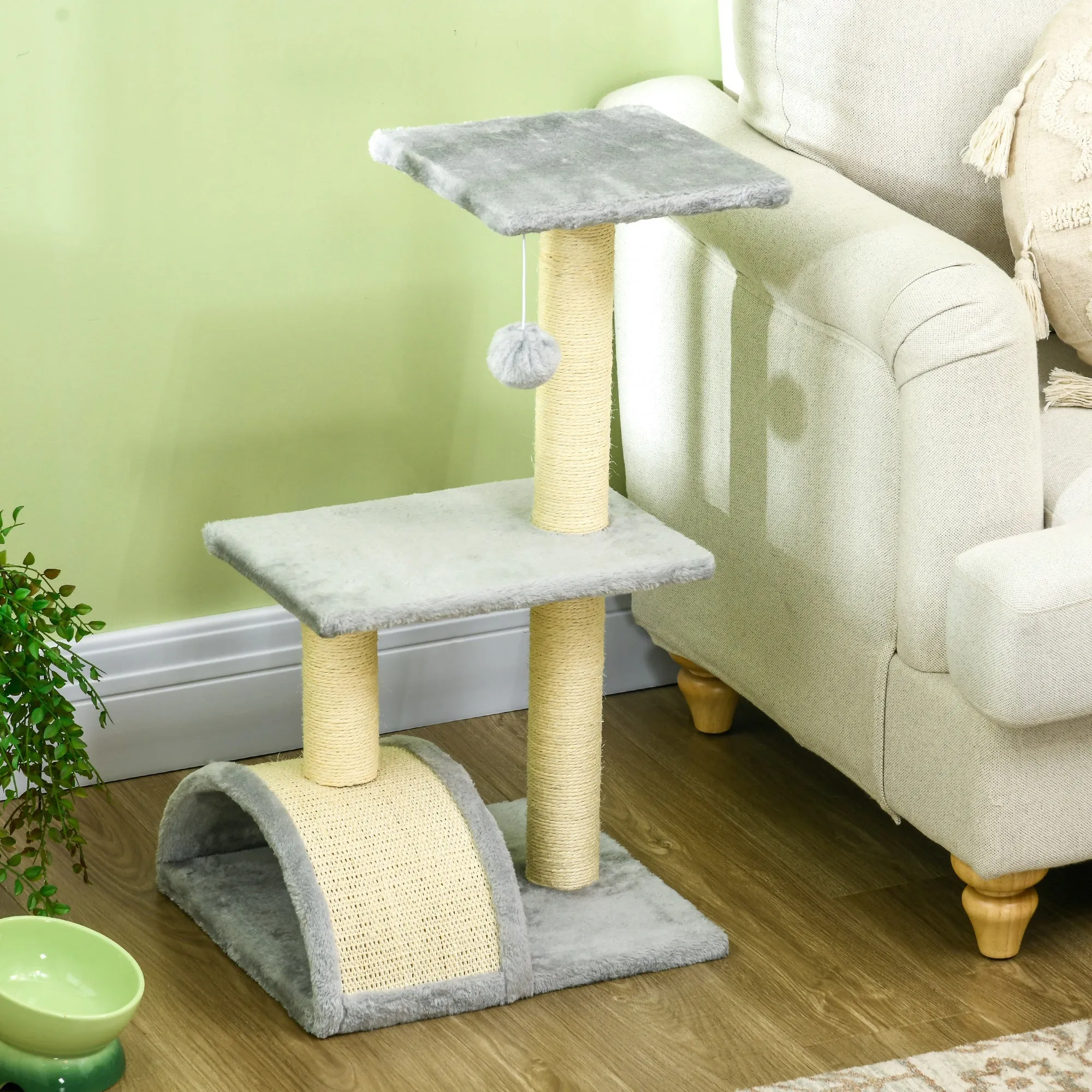 72cm Cat Tree with Scratching Post, Pad for Indoor Cats - Light Grey