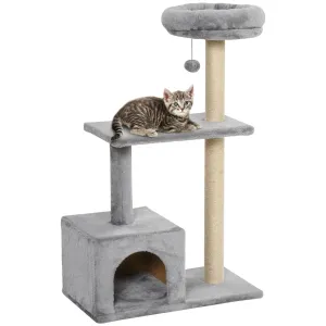 96cm Cat Tree for Indoor Cats Condo Sisal Scratching Post Cat Tower Kitten Play House Dangling Ball Activity Center Furniture Grey