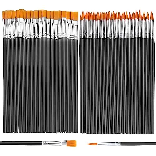 AROIC Small Paint Brushes Bulk,110 Pcs Nylon Hair Paint Brushes with Flat and Round Pointed Acrylic Paint Brushes Set,Craft Paint Brushes for Oil Watercolor Face Artist and Kids Painting Kits,Black