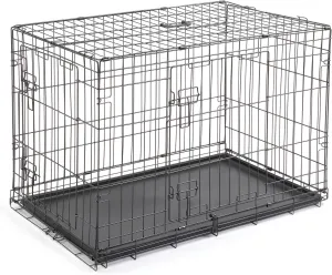 Basic Dog Crate, 30 Inch Metal Dog Kennel, Folding Double Door Dog Cage for Small Dogs, with Leak Proof Tray, Room Divider, Indoor & Outdoor