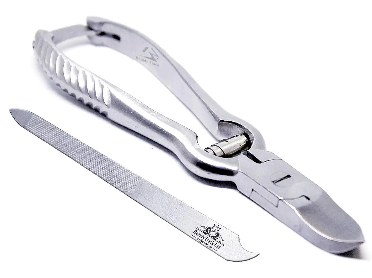 BeautyTrack Power Toe Nail Cutters Clippers Trimmer Barrel Spring Nippers Large 6.5 inch long Podiatry Instruments and Nail File