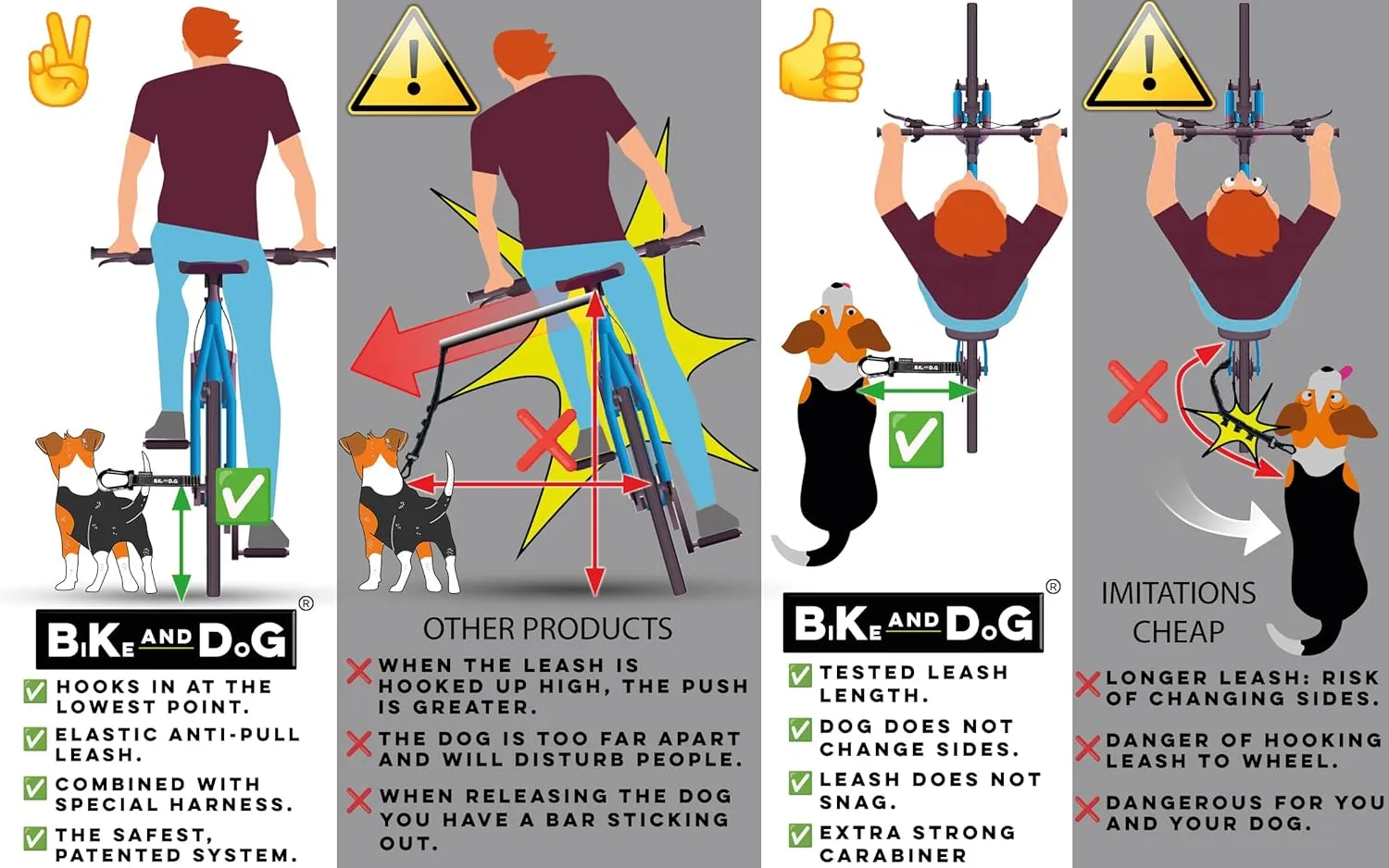 BIKE AND DOG - Dog Leash and Harness for Bicycle, Harness with 3 Rings, 2 are Sides, Includes 2 Special Cable Ties for Bicycle. Patented. (Black, Leash)