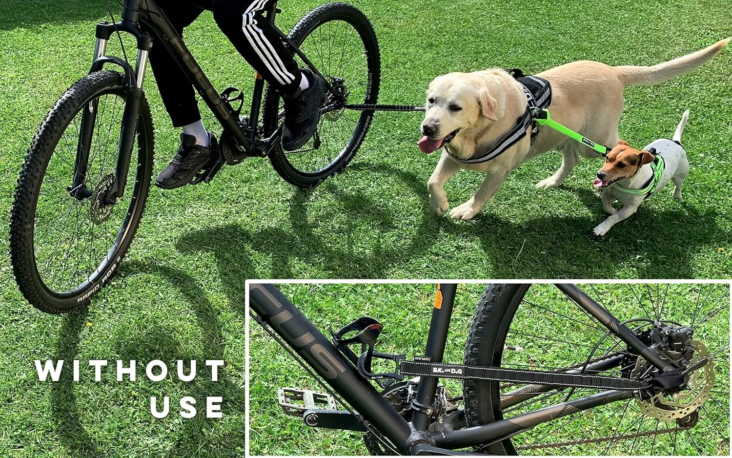 BIKE AND DOG - Dog Leash and Harness for Bicycle, Harness with 3 Rings, 2 are Sides, Includes 2 Special Cable Ties for Bicycle. Patented. (Black, Leash)