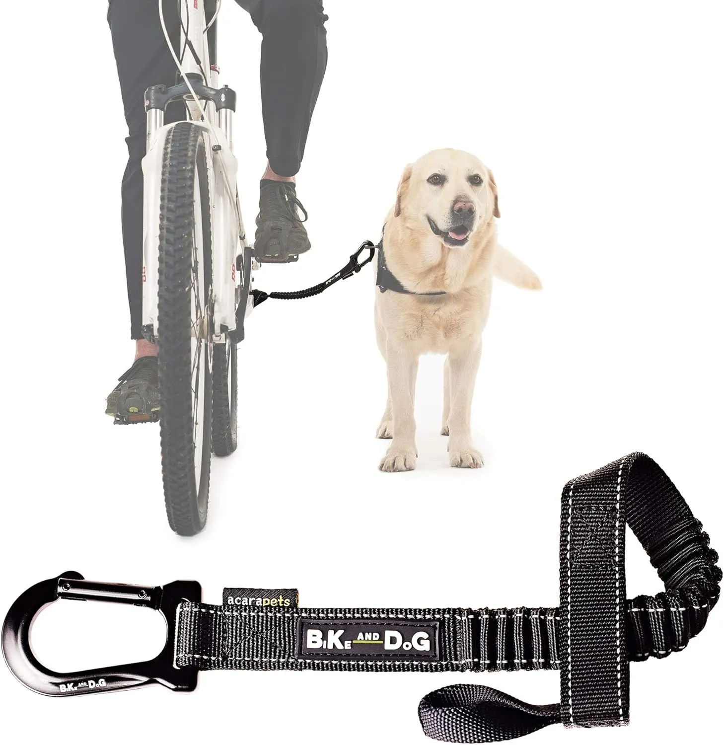 BIKE AND DOG - Dog Leash and Harness for Bicycle, Harness with 3 Rings, 2 are Sides, Includes 2 Special Cable Ties for Bicycle. Patented. (Black, Leash)