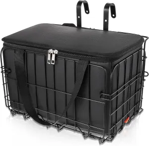Black Bike Basket Front/Rear Large Foldable Heavy Duty Bicycle Baskets with Removable Liner Bag Strip for Adult Bikes Carrying Small Dogs Cats Pets Grocery Fruit, Large Quick Release Design