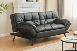 Black Leather Memory Foam Sofa Bed With Adjustable Armrests- Model #8050