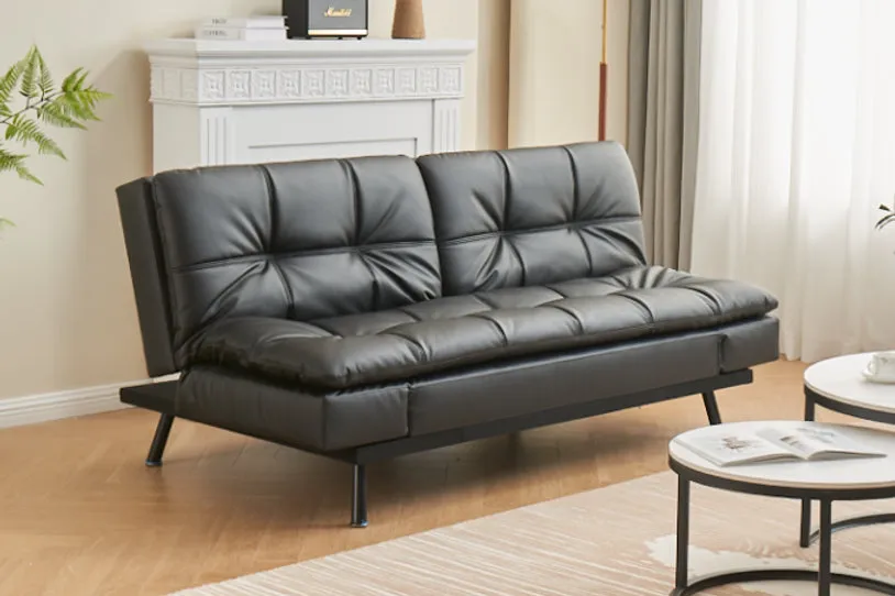 Black Leather Memory Foam Sofa Bed With Adjustable Armrests- Model #8050
