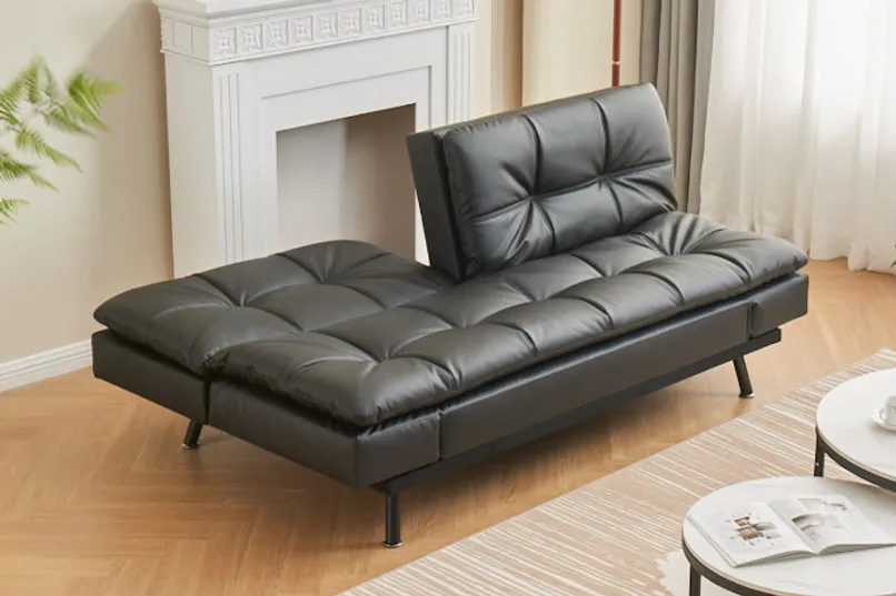 Black Leather Memory Foam Sofa Bed With Adjustable Armrests- Model #8050
