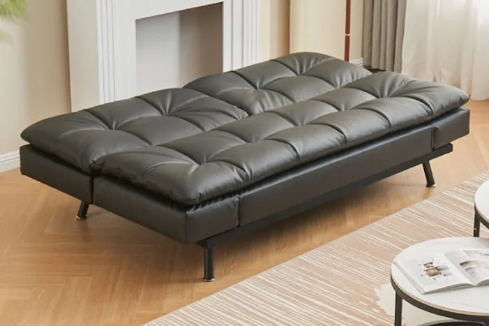 Black Leather Memory Foam Sofa Bed With Adjustable Armrests- Model #8050
