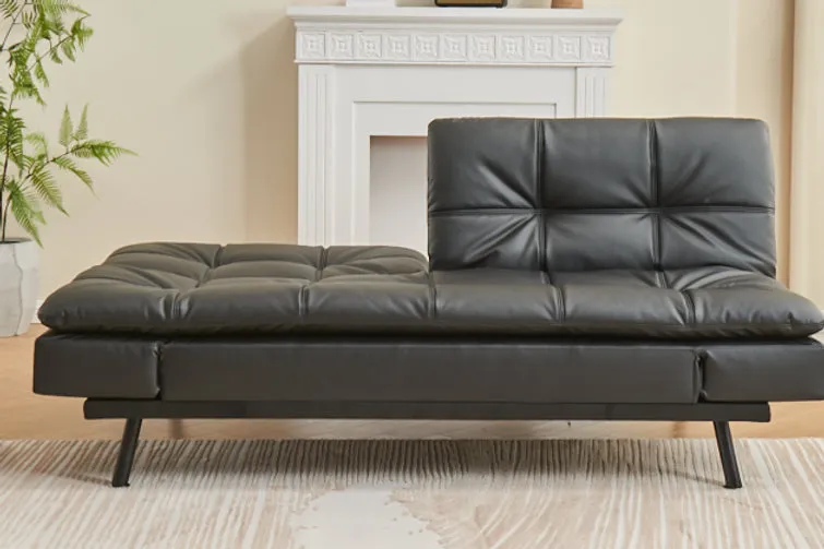 Black Leather Memory Foam Sofa Bed With Adjustable Armrests- Model #8050