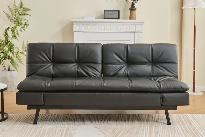 Black Leather Memory Foam Sofa Bed With Adjustable Armrests- Model #8050