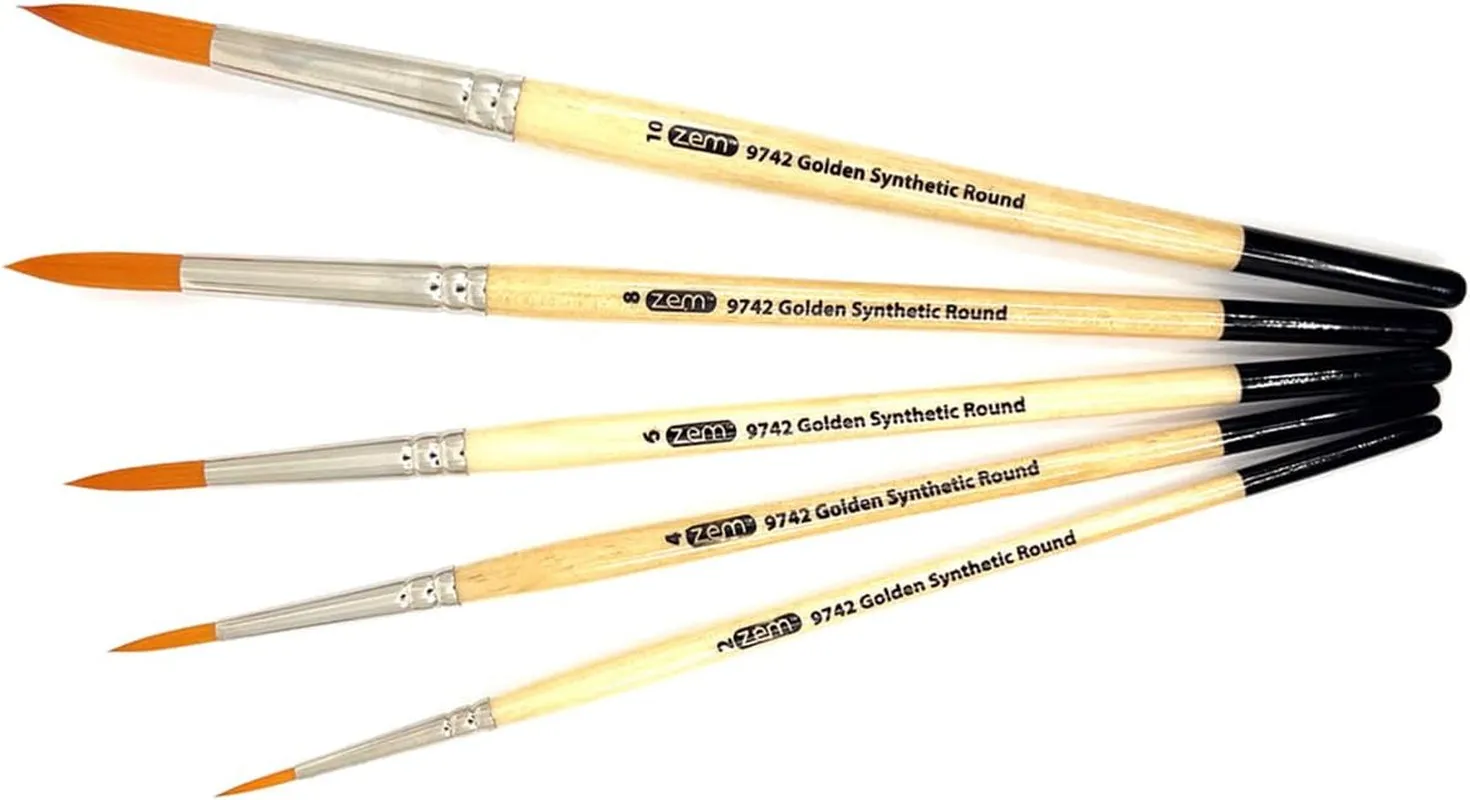 Brush Golden Synthetic Rounds Brushes Set Sizes 2,4,6,8,10