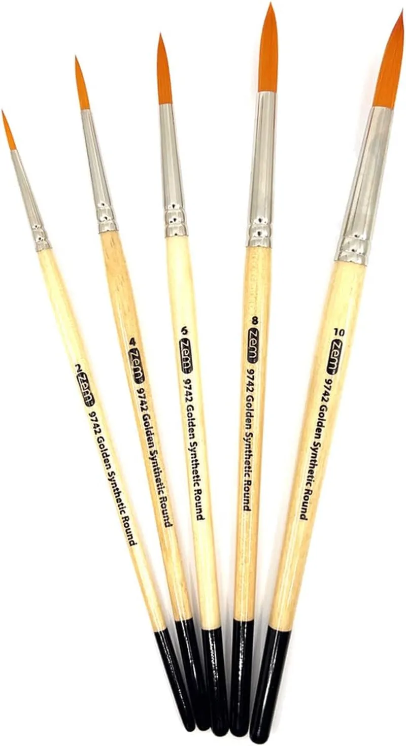 Brush Golden Synthetic Rounds Brushes Set Sizes 2,4,6,8,10