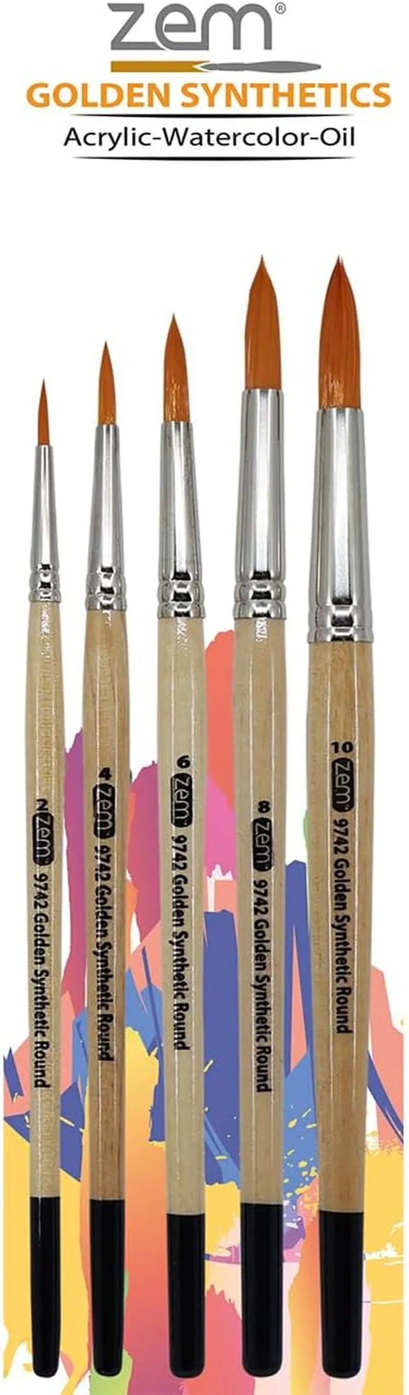 Brush Golden Synthetic Rounds Brushes Set Sizes 2,4,6,8,10