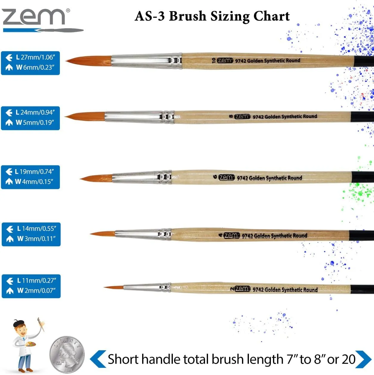 Brush Golden Synthetic Rounds Brushes Set Sizes 2,4,6,8,10