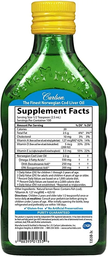 Carlson For Kids Cod Liver Oil, 8.4 fl oz