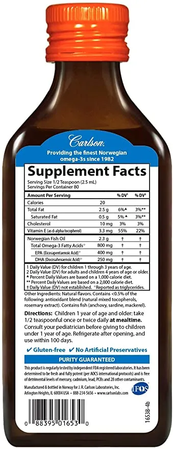 Carlson Kids Norwegian The Very Finest Fish Oil Orange, 6.7 fl oz