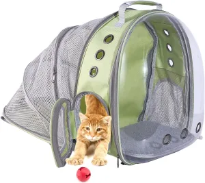 Cat Carrier Backpack,Expandable Clear Pet Backpack Carrier for Cats & Small Dog,Breathable Airline Approved Cat Bag for Outdoor Camping,Hiking,Travel (Green)