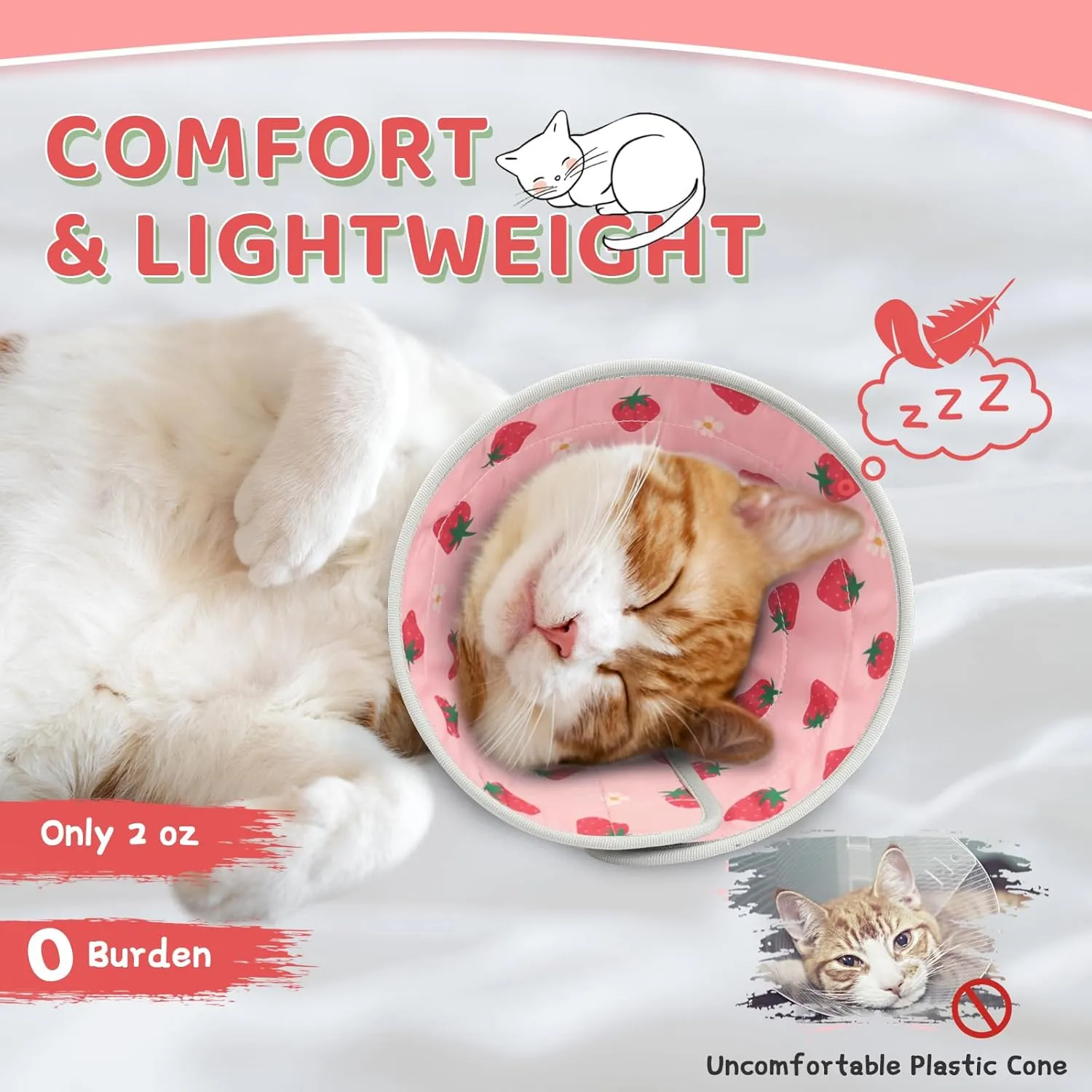 Cat Cone Collar Soft to Stop Licking, Adjustable, Foldable Lightweight Kitten Cones After Surgery Recovery for Cats & Kittens, Cat Cone Alternative (Pink, S)
