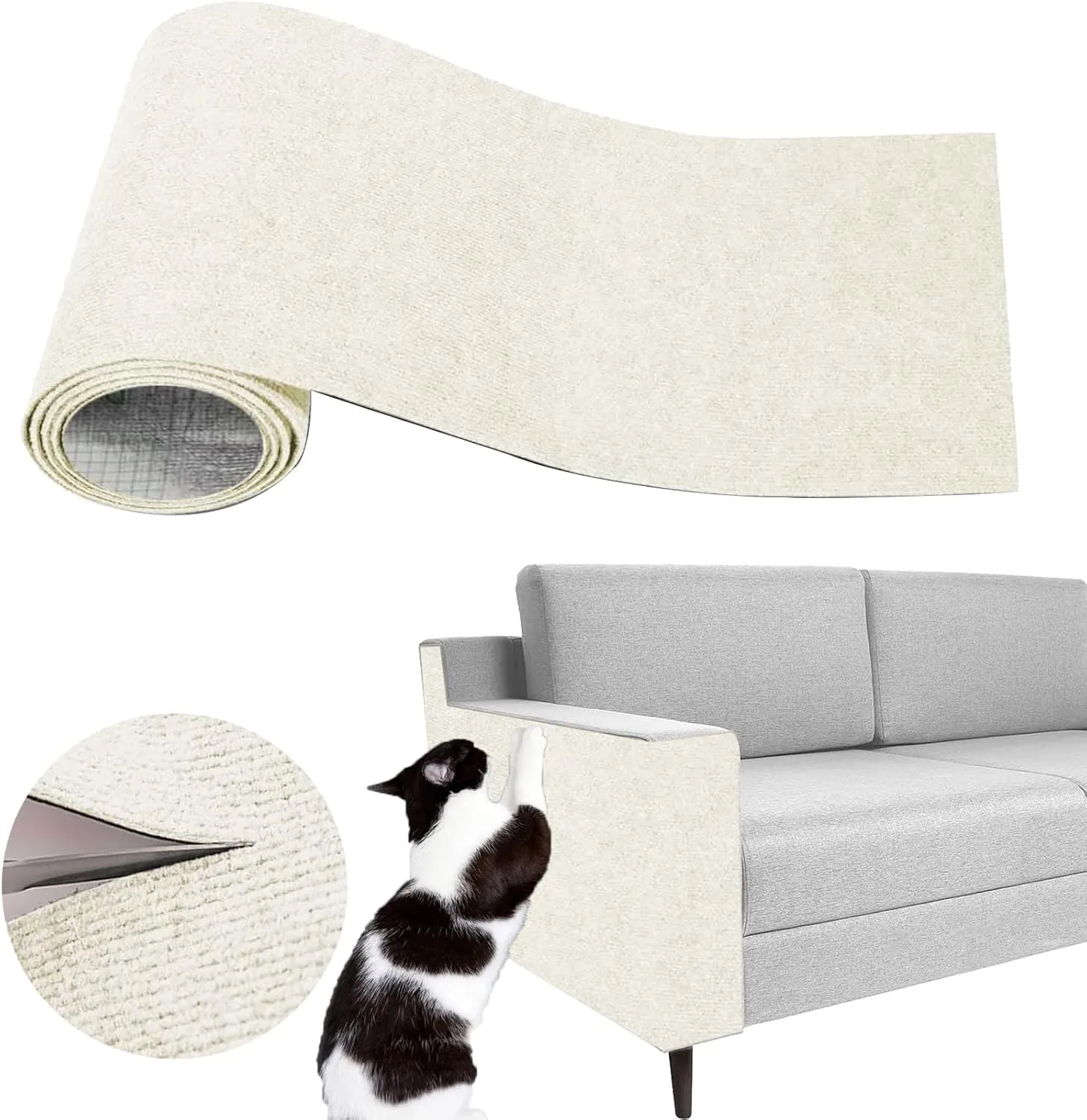 Cat Scratch Couch Furniture Protector, Adhesive Cat Scratch Pad Deterrent for Furniture, DIY Climbing Cat Scratcher Couch Protector from Cat Claws Scratching for Indoor (OffWhite, 39.3x15.8Inch)