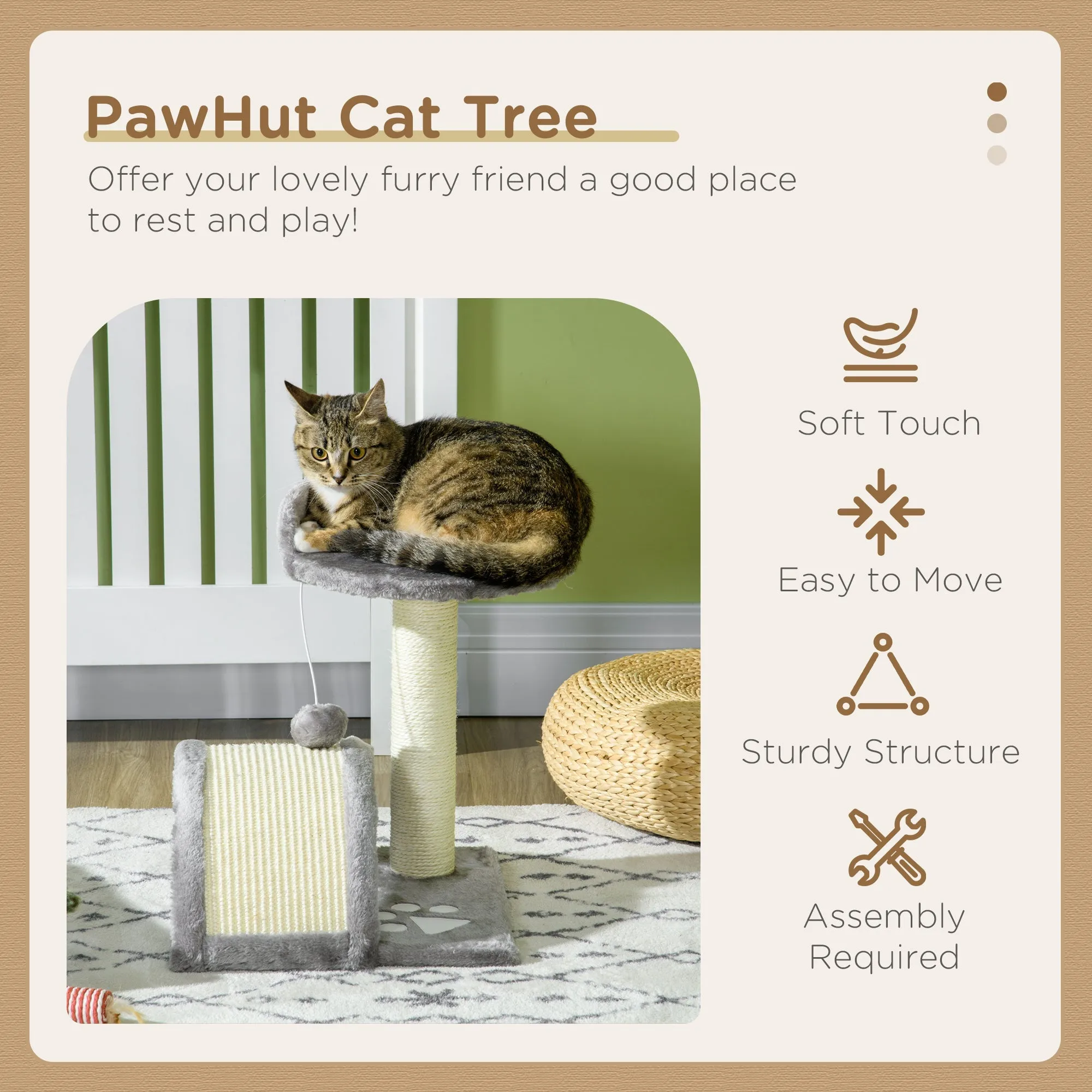 Cat Scratching Post Cat Tree Scratching Kitten Activity Centre Climber Hanging Ball Scratch Post for Indoor Cats Grey
