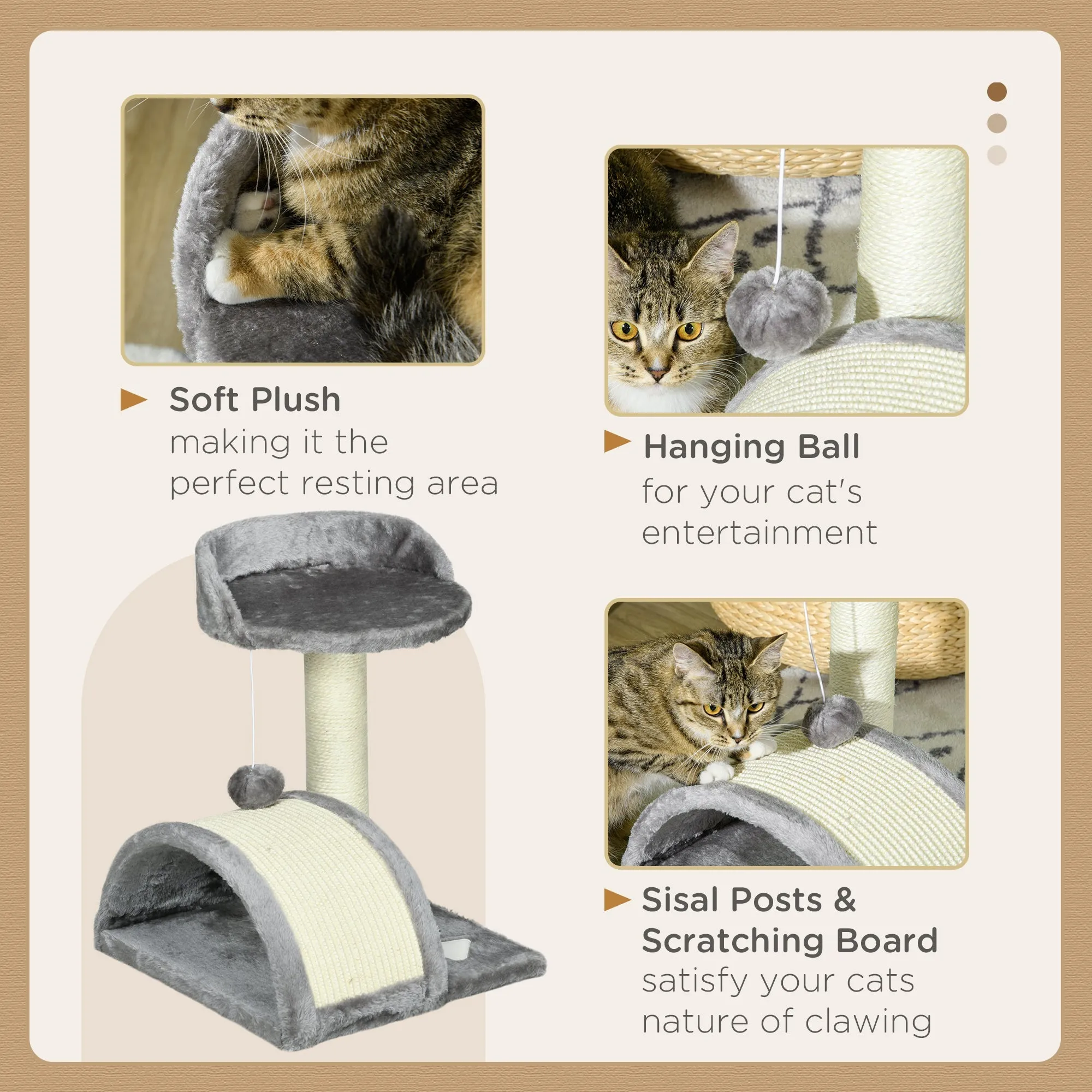 Cat Scratching Post Cat Tree Scratching Kitten Activity Centre Climber Hanging Ball Scratch Post for Indoor Cats Grey