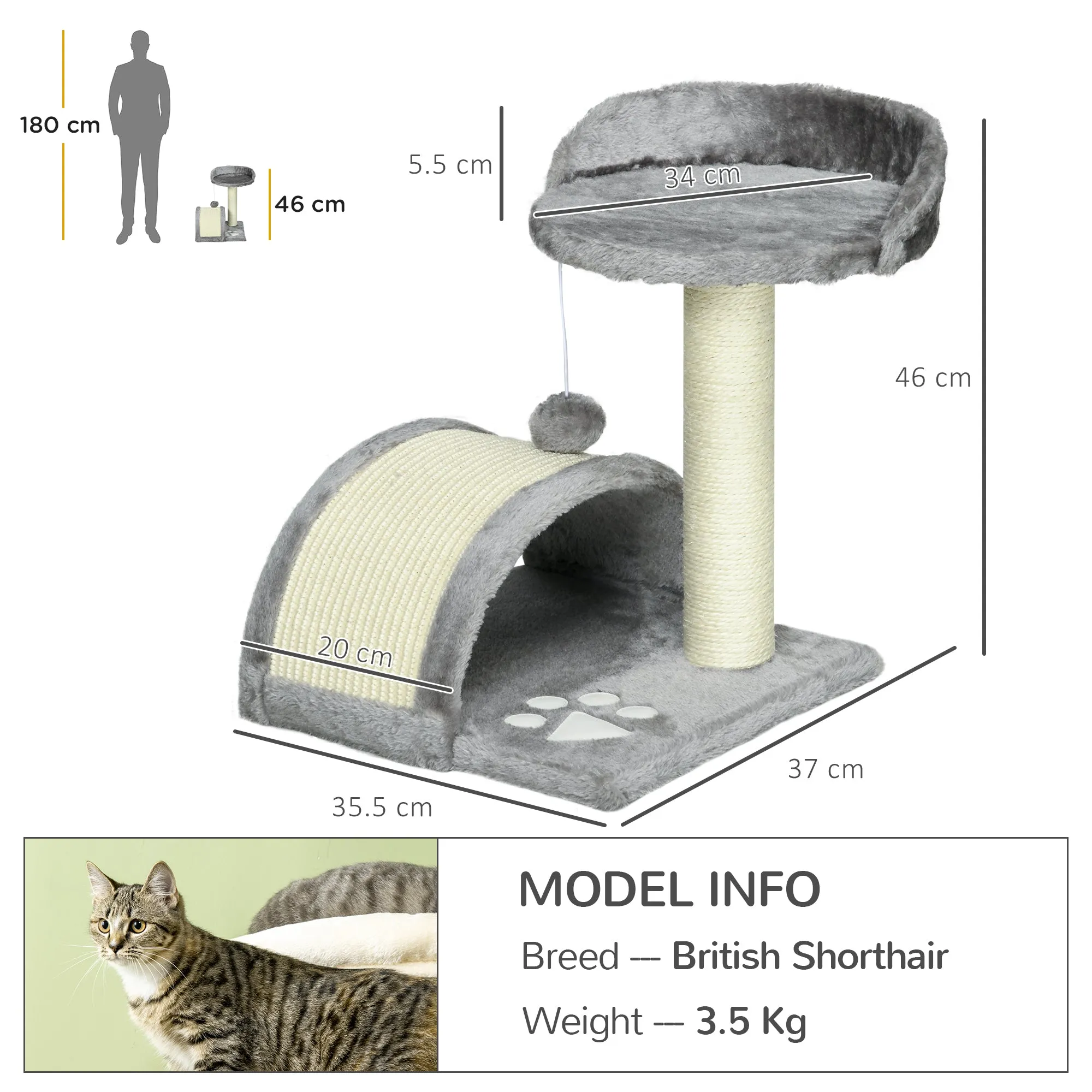 Cat Scratching Post Cat Tree Scratching Kitten Activity Centre Climber Hanging Ball Scratch Post for Indoor Cats Grey