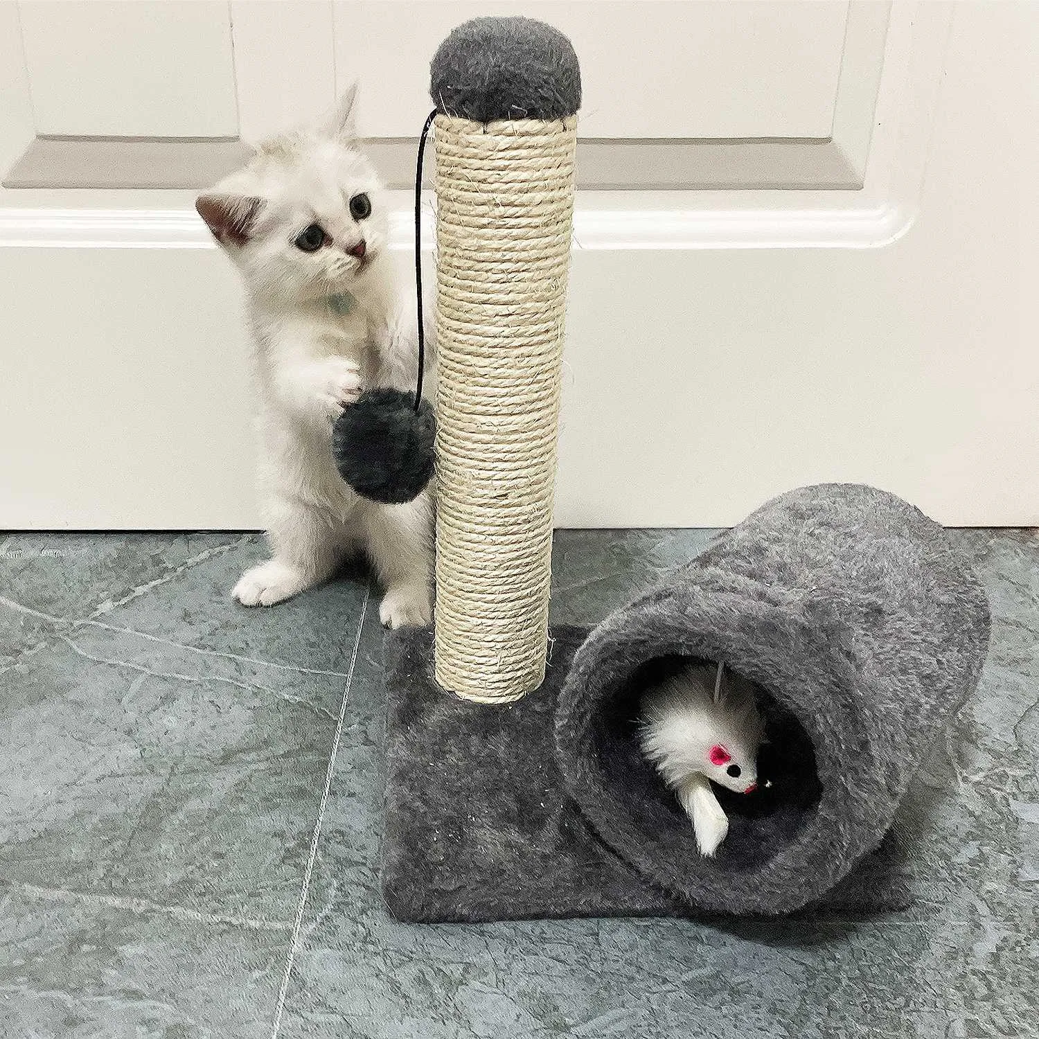 Cat Sisal Scratch Post Toy with Tunnel