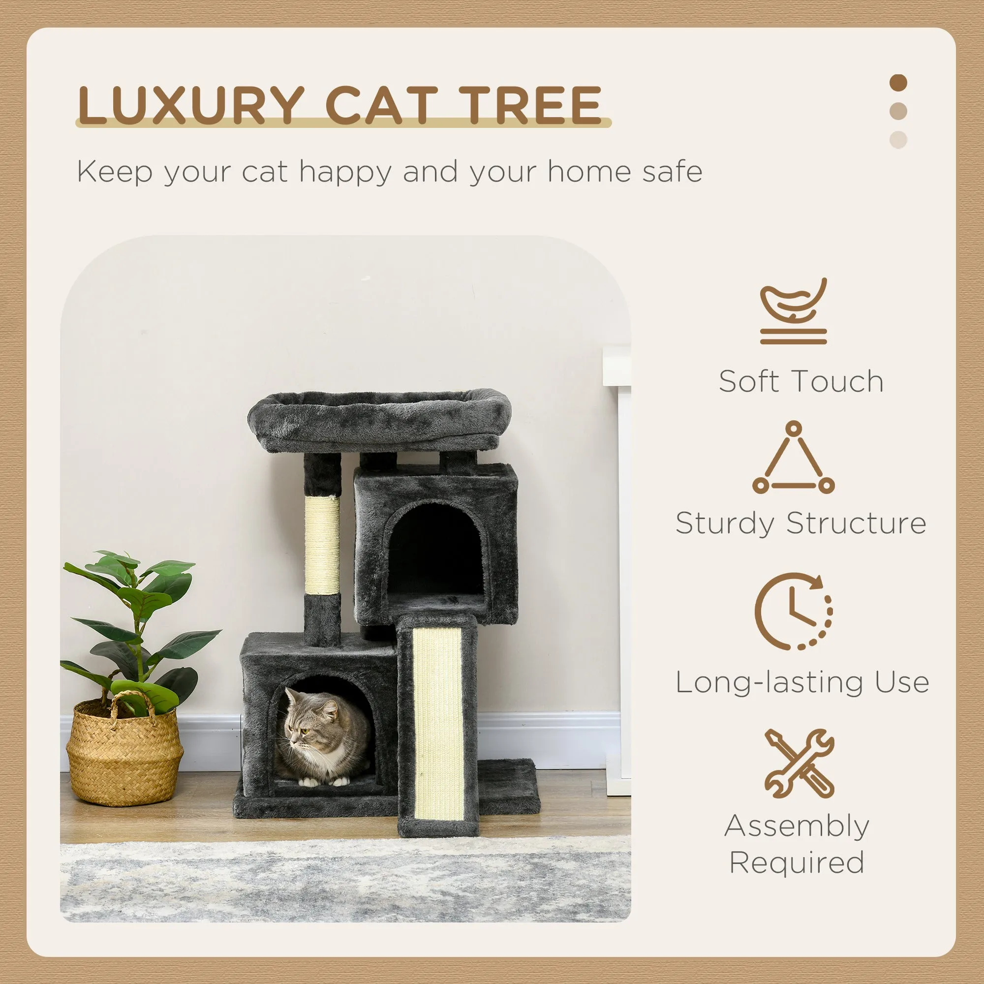 Cat Tree for Indoor Cats 83cm Cat Scratching Post Scratch Board Kitten Tower Climbing Frame Black