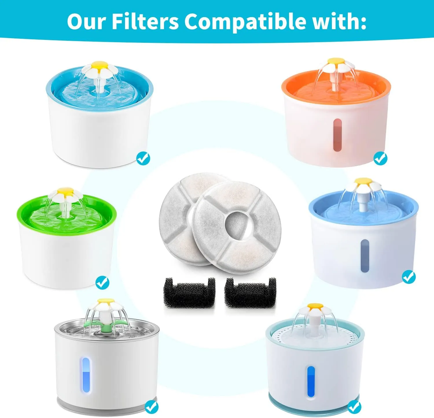 Cat Water Fountain Filter, 84 oz/2.5 L Automatic Pet Water Dispenser Cat Fountain Replacement Filters, Pet Fountain Fillter Replacement