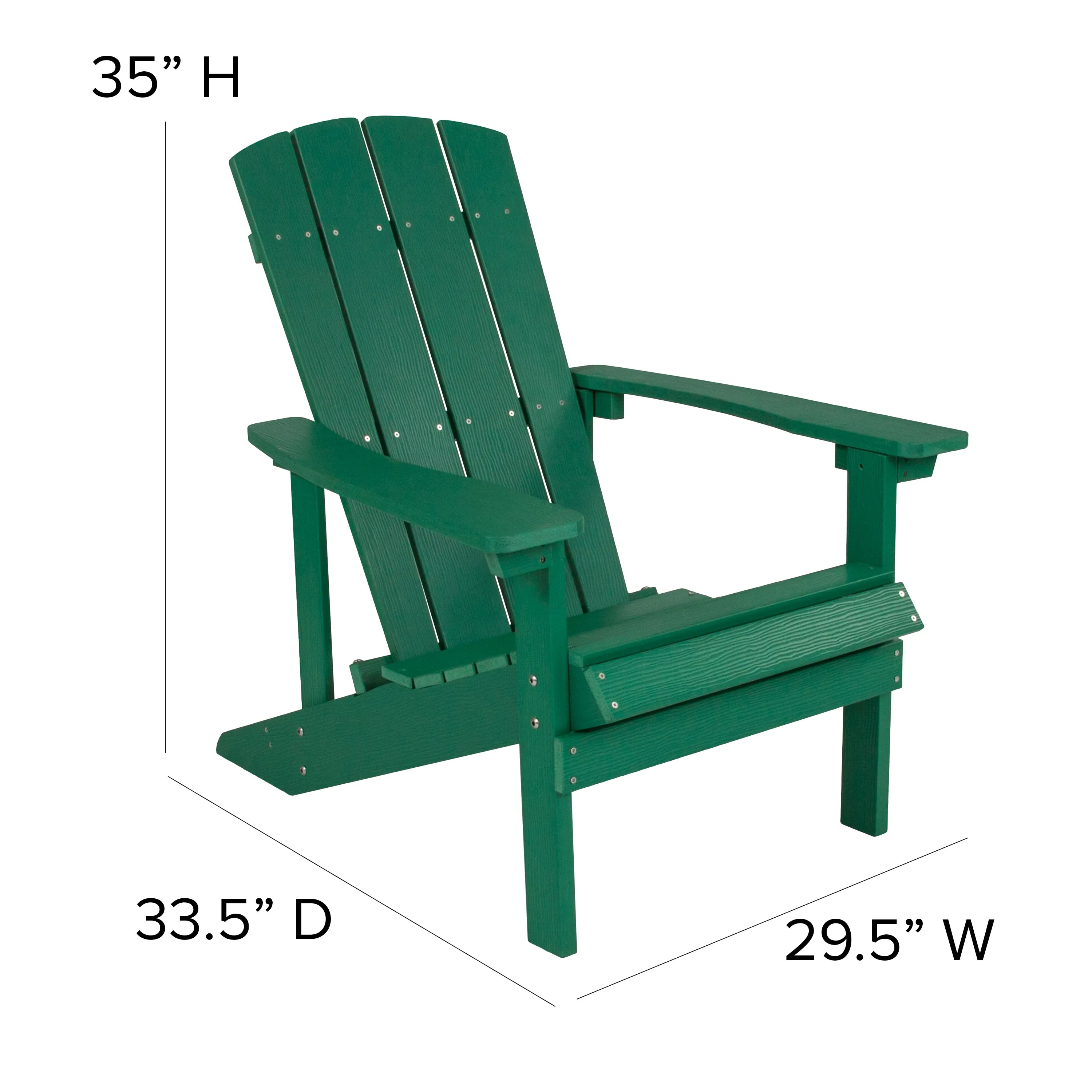 Charlestown Set of 2 All-Weather Poly Resin Wood Adirondack Chairs in Green with Cream Cushions for Deck, Porch, and Patio