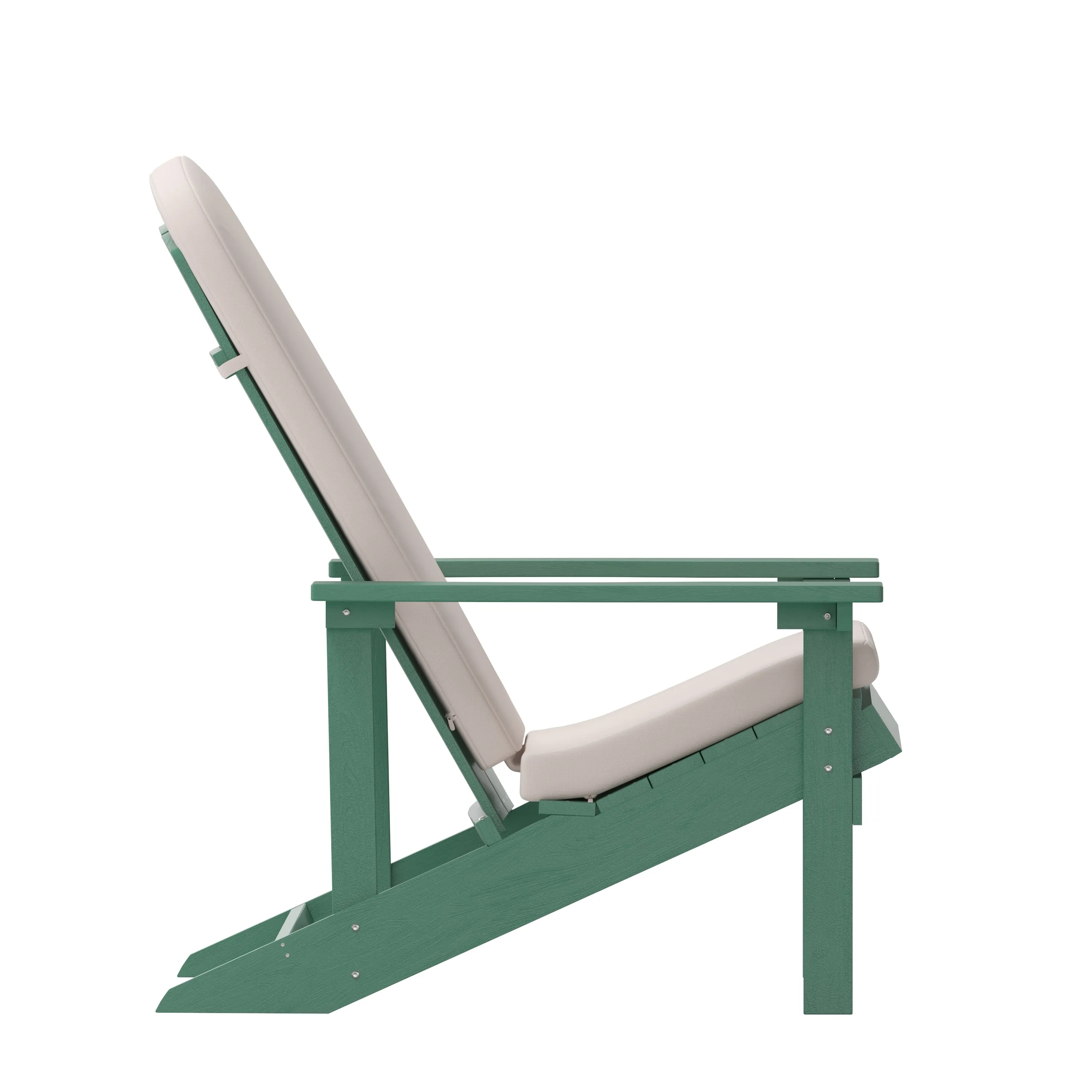Charlestown Set of 2 All-Weather Poly Resin Wood Adirondack Chairs in Green with Cream Cushions for Deck, Porch, and Patio