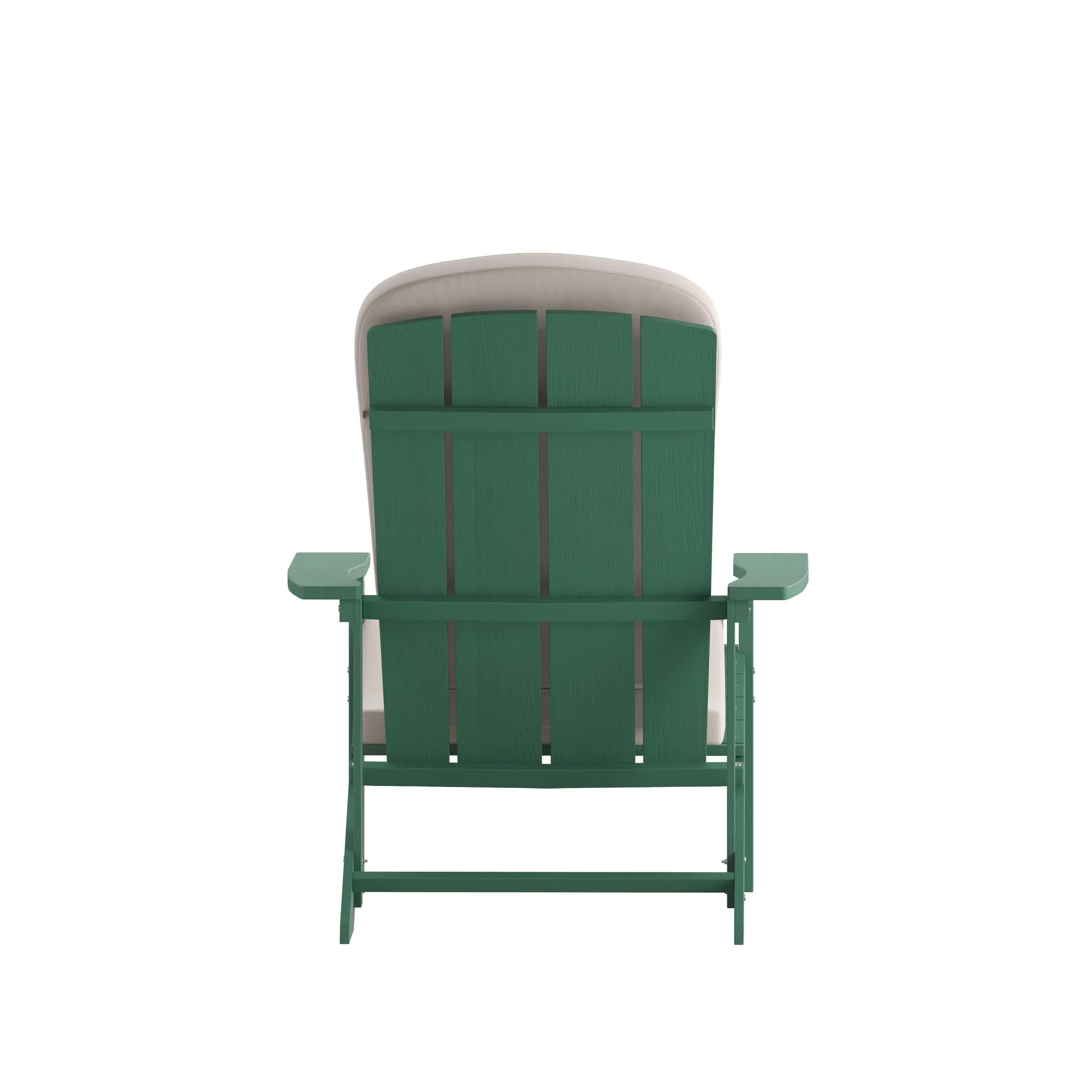 Charlestown Set of 2 All-Weather Poly Resin Wood Adirondack Chairs in Green with Cream Cushions for Deck, Porch, and Patio