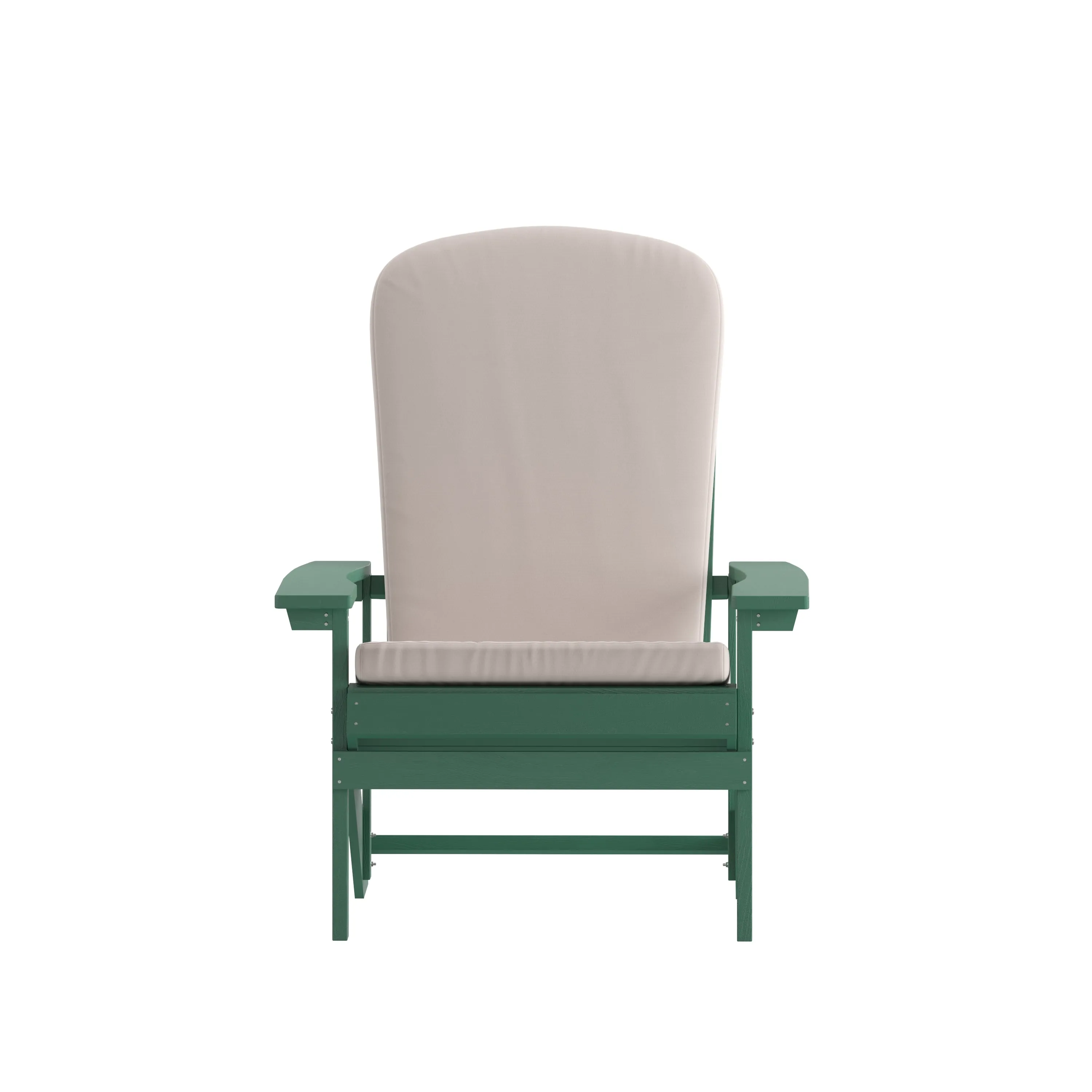 Charlestown Set of 2 All-Weather Poly Resin Wood Adirondack Chairs in Green with Cream Cushions for Deck, Porch, and Patio