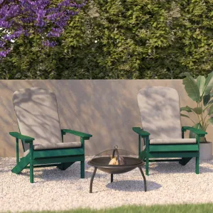 Charlestown Set of 2 All-Weather Poly Resin Wood Adirondack Chairs in Green with Cream Cushions for Deck, Porch, and Patio