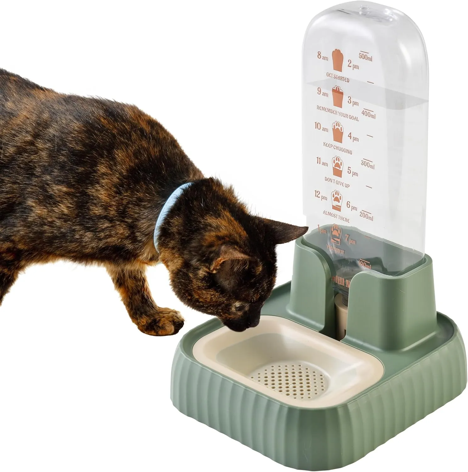Desired Things Gravity Pet Water Dispenser with Filter, Automatic Cat & Small Dog Bowl Dispenser with Non Slip Base, 17.5 oz Water Storage Capacity, Portable & Convenient - Green