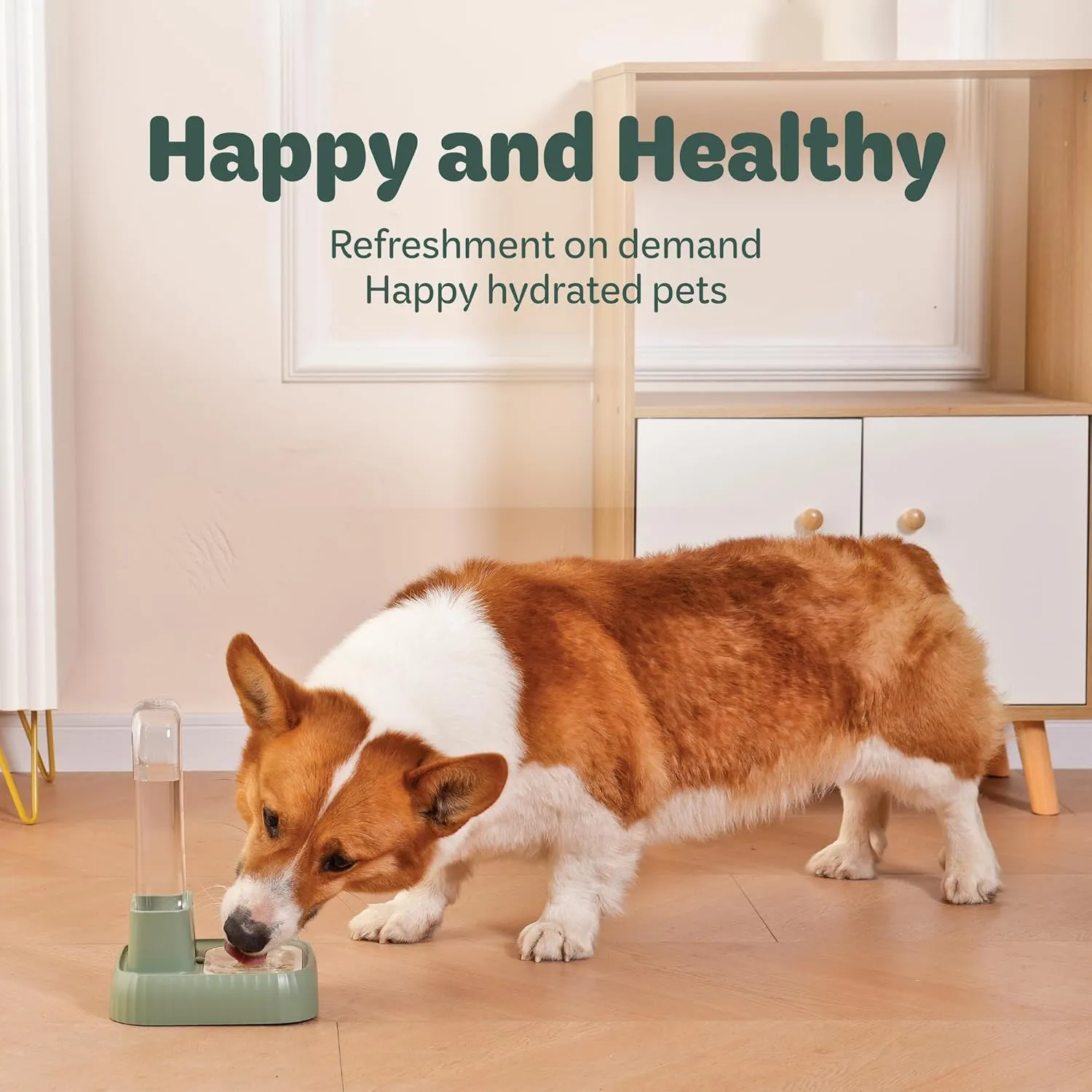 Desired Things Gravity Pet Water Dispenser with Filter, Automatic Cat & Small Dog Bowl Dispenser with Non Slip Base, 17.5 oz Water Storage Capacity, Portable & Convenient - Green