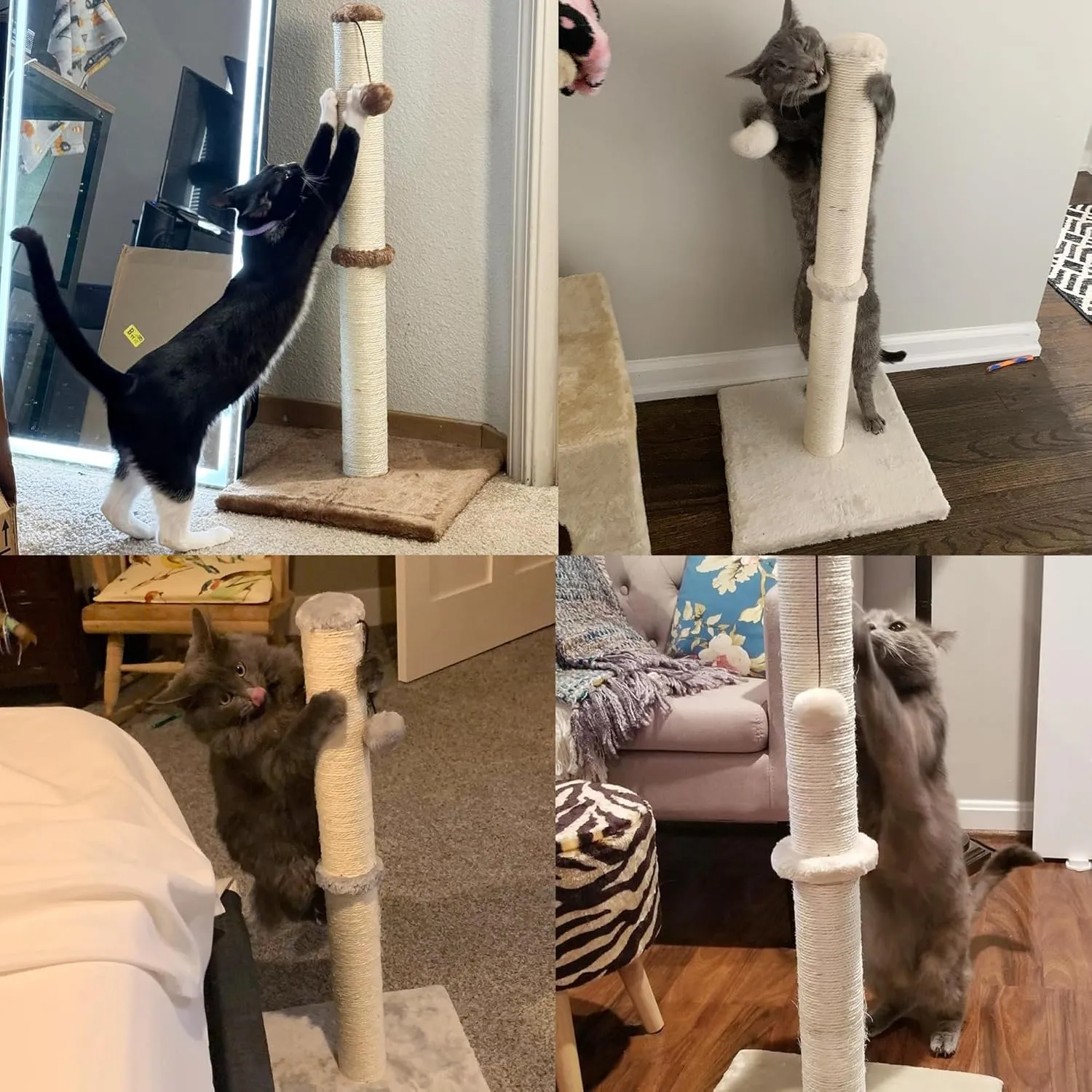 Dimaka 29" Height Tall Cat Scratching Post, Claw Scratcher with Sisal Rope and Covered with Soft Smooth Plush, Vertical Scratch [Full Strectch] for Standard Size Cats(Grey, 29 inches for All Cats)