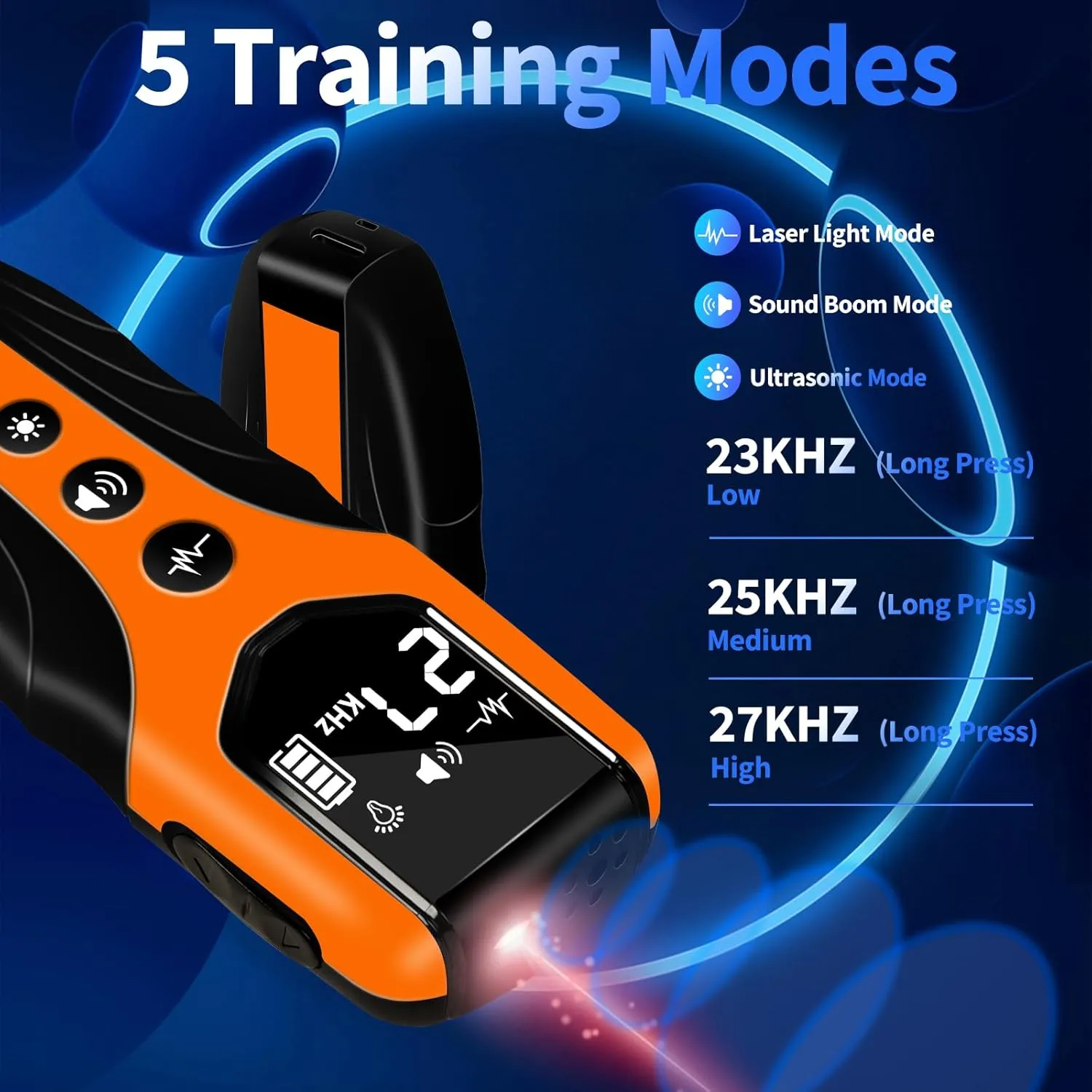 Dog Bark Deterrent Device, Anti Barking Device for Dogs 3X Ultrasonic to Correct Own or Neighbors Dog's Bad Behavior| 25ft Range, 5 Adjustable Modes Dog Training Device, Orange