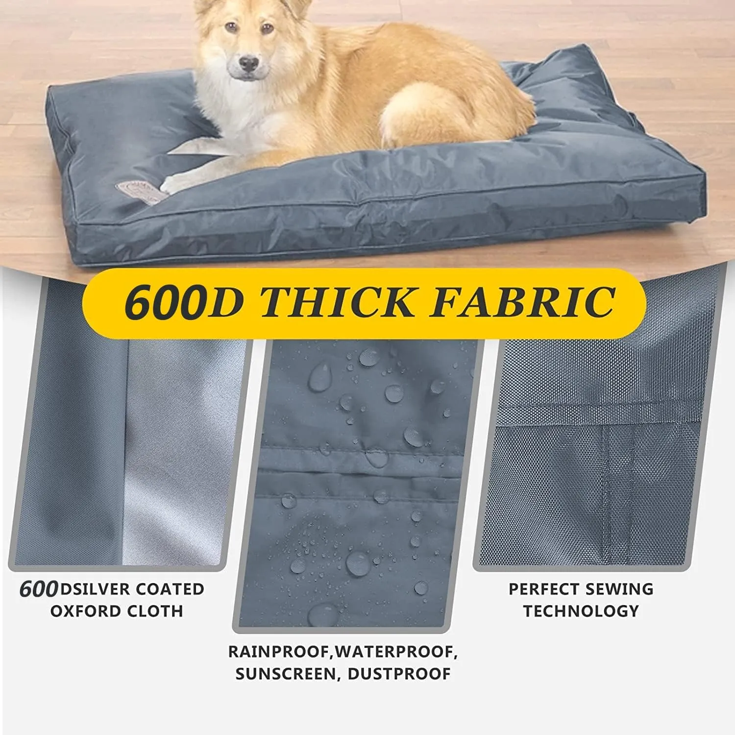 Dog Bed Covers 36L  27W  3H Inch Washable Grey Thickened Waterproof Oxford Fabric with Handles and Zipper Reusable Dog Bed Liner for Medium 50-55 Lbs Dog