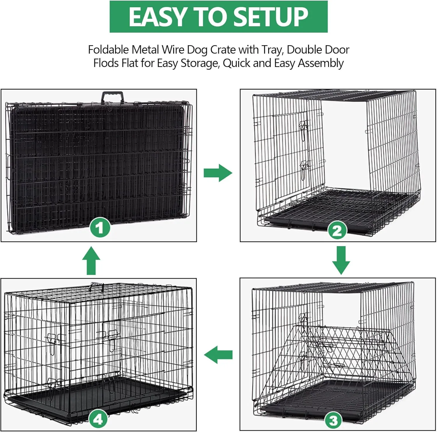 Dog Crate, 24/30/36/42/48 Inch Dog Crates for Small Medium Large Dogs Indoor, Folding Metal Dog Kennel Dog Cage with Double-Door, Divider Panel, Removable Tray, Locks and Handle, (42 Inch, Black)