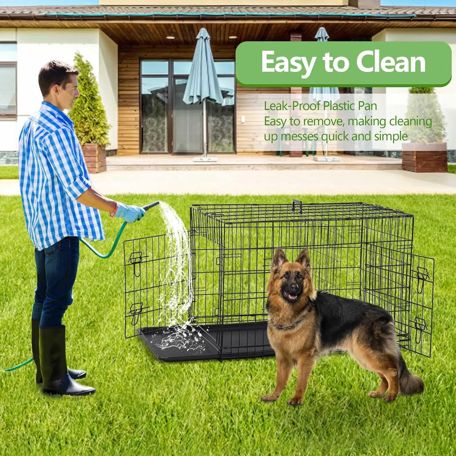 Dog Crate, 24/30/36/42/48 Inch Dog Crates for Small Medium Large Dogs Indoor, Folding Metal Dog Kennel Dog Cage with Double-Door, Divider Panel, Removable Tray, Locks and Handle, (42 Inch, Black)